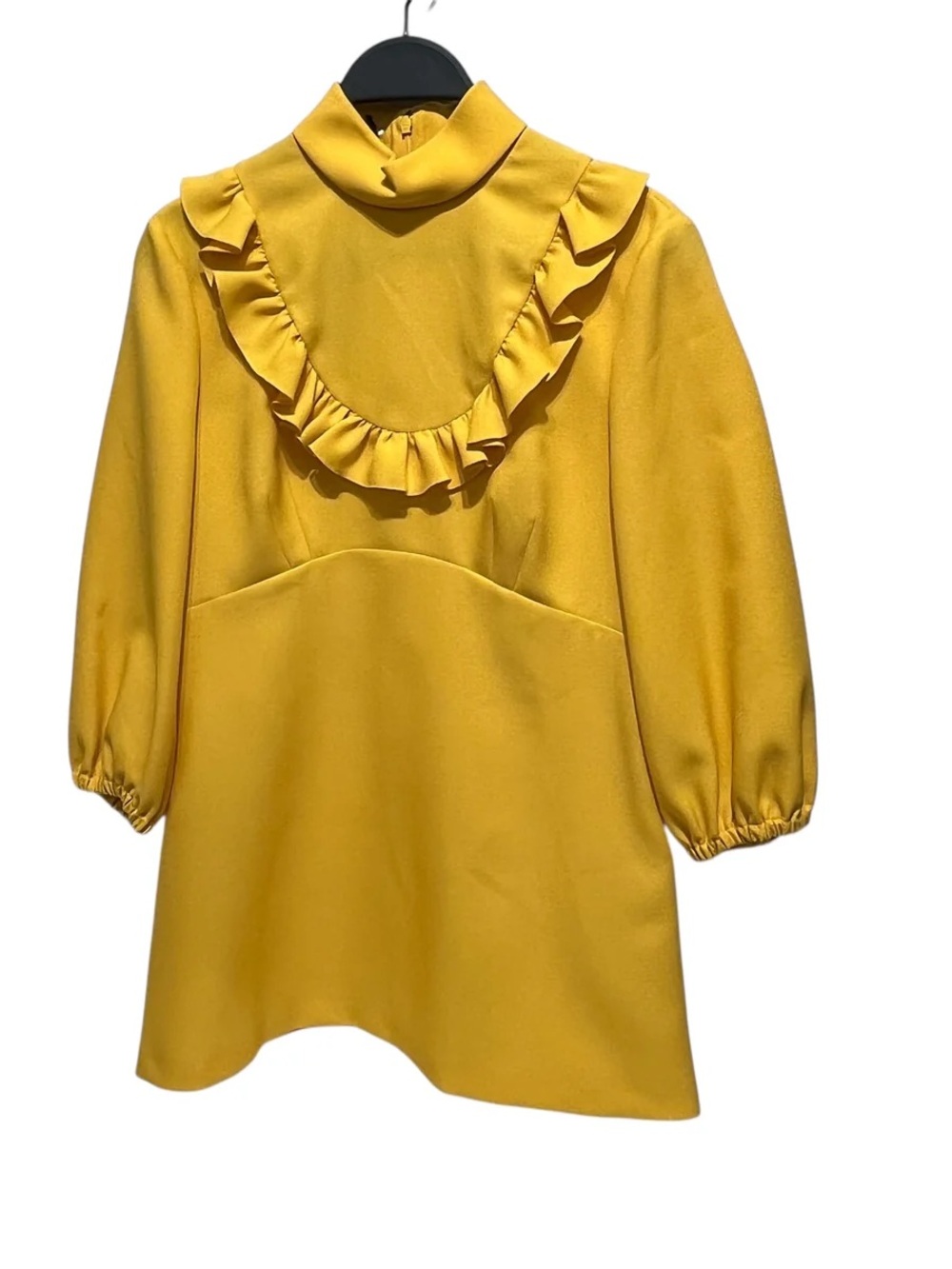 Miu Miu Yellow Ruffle-Yoke Mock Neck Dress